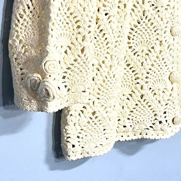 Vtg‎ Crochet Cardigan Women Large Cottagecore Grannycore Boho Country Artsy Fall - Picture 4 of 10